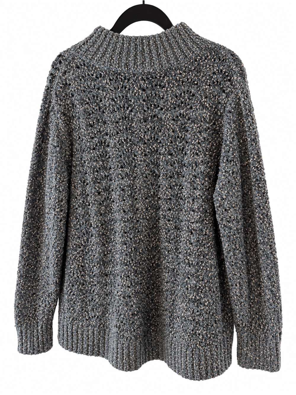Democracy Sage Green Charcoal Metallic Lurex Open Knit Textured Sweater Shimmer